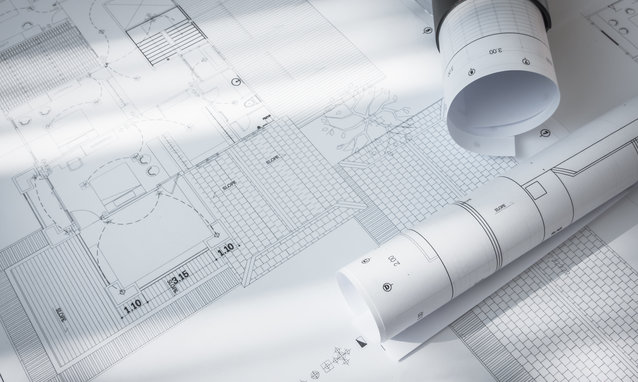 Construction plans of architectural project .